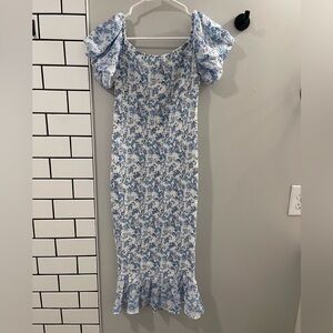 Hello Molly Blue and White Floral Midi Dress